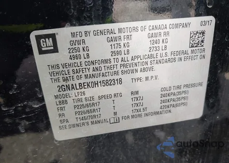 2017 Chevrolet Equinox Ls from USA, damaged, VIN 2GNALBEK0H1582318